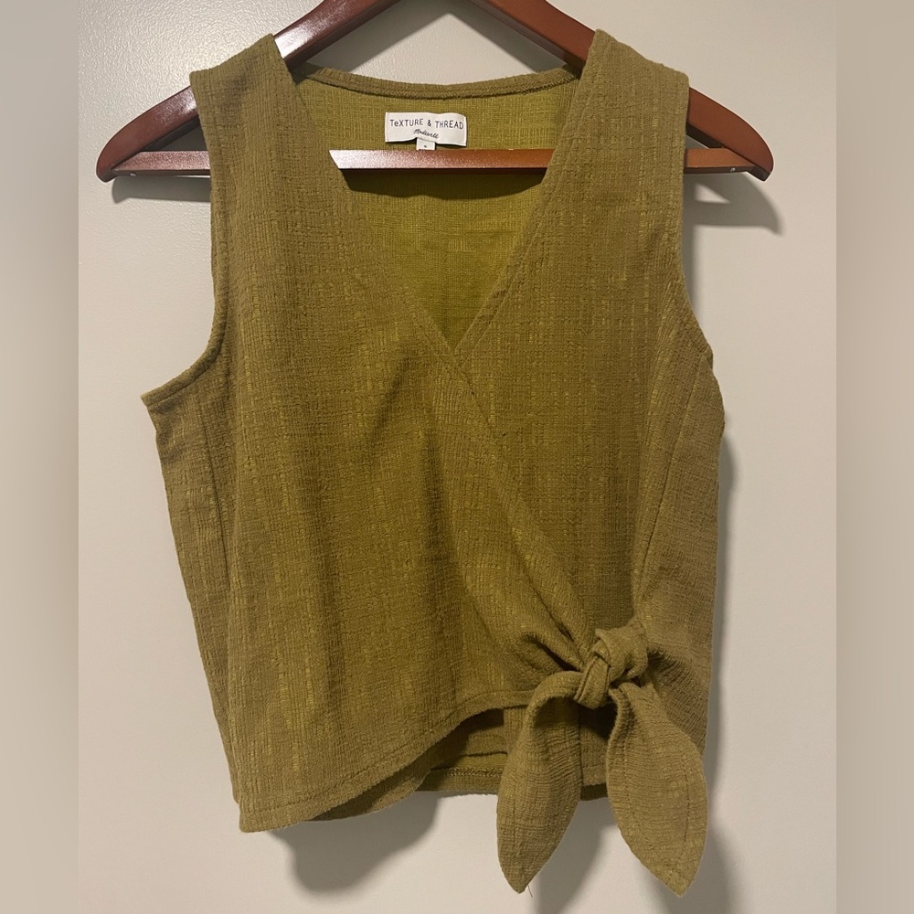 Madewell Wrap Tie Cotton Tank Top in Olive Golden Green Size Small